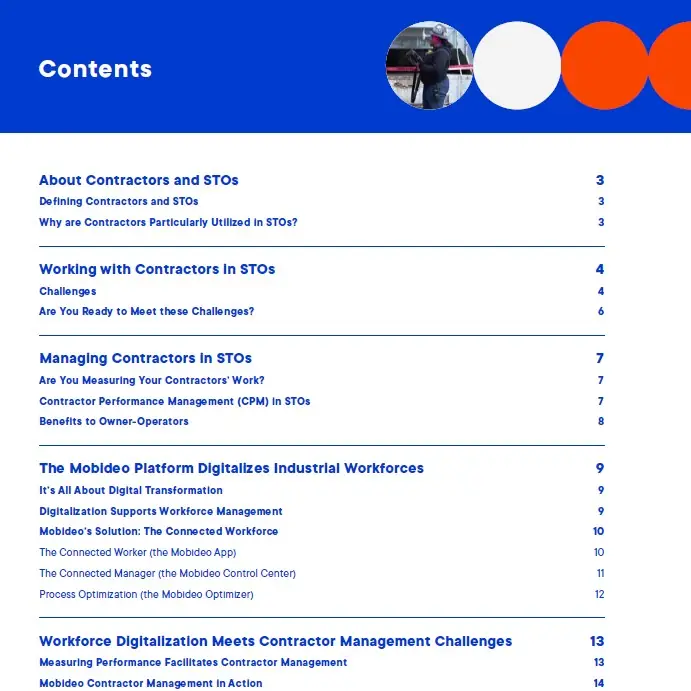 Mobideo | eBook | Contractor Management In STO | Contents