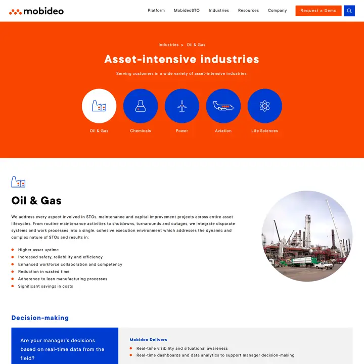 Mobideo | Website | Industries - Oil & Gas